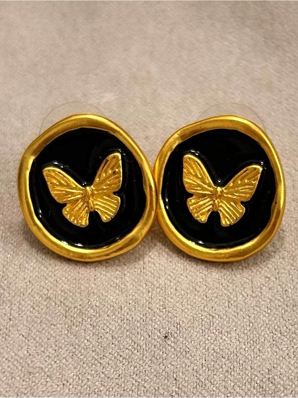 Gold Butterfly Enamel Stud Earrings in Black and Gold -new without packaging
